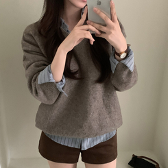 ムードVネックニットニット(9color) BROWN