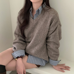 ムードVネックニットニット(9color) BROWN