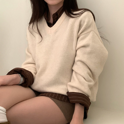 ムードVネックニットニット(9color) OAT BEIGE