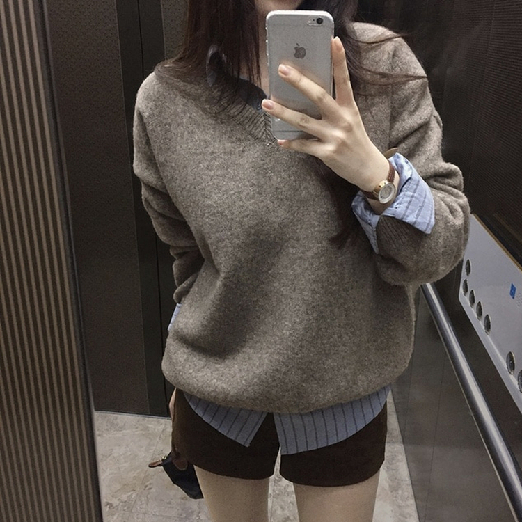 ムードVネックニットニット(9color) BROWN