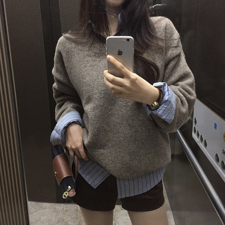 ムードVネックニットニット(9color) BROWN