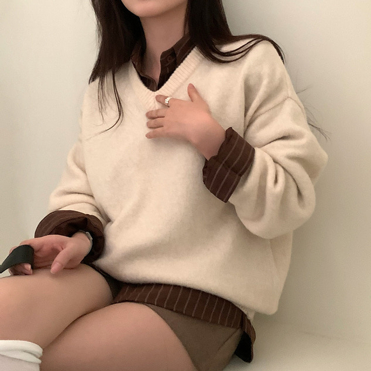 ムードVネックニットニット(9color) OAT BEIGE