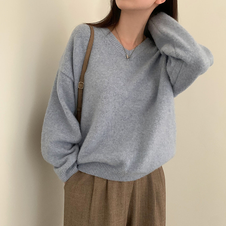 ムードVネックニットニット(9color) SKY BLUE