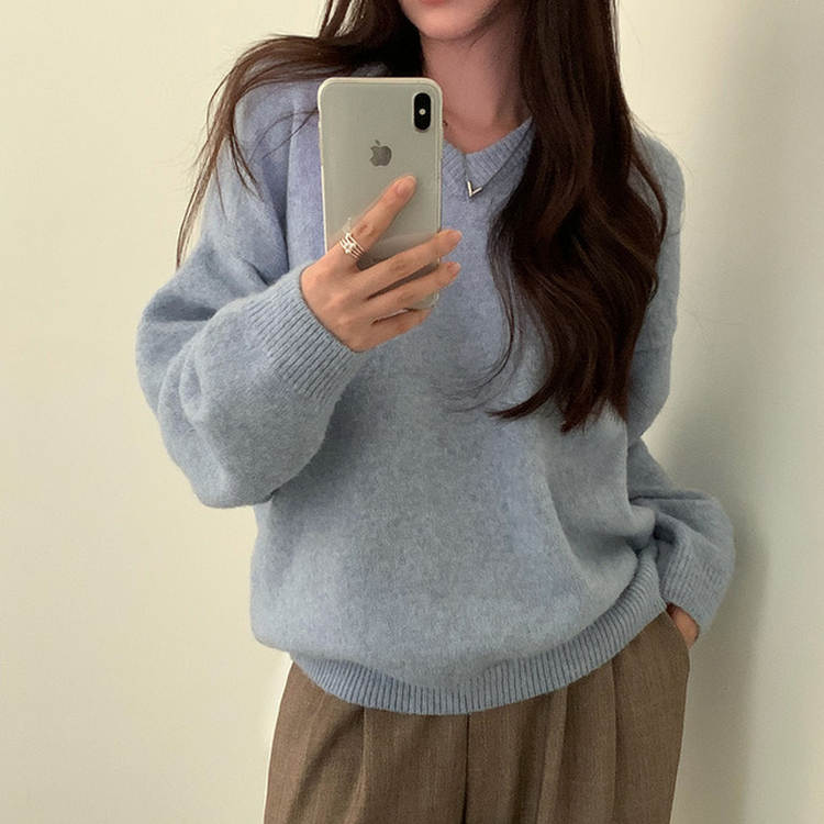 ムードVネックニットニット(9color) SKY BLUE