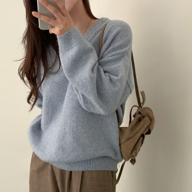 ムードVネックニットニット(9color) SKY BLUE