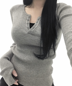 ボタンウォーマーリブスリムニット(5color) GREY