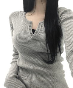 ボタンウォーマーリブスリムニット(5color) GREY