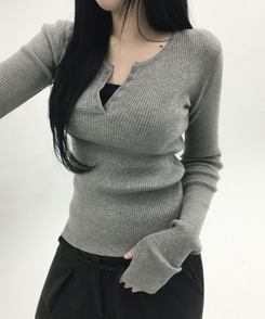 ボタンウォーマーリブスリムニット(5color) GREY