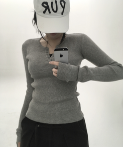 ボタンウォーマーリブスリムニット(5color) GREY