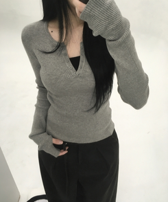 ボタンウォーマーリブスリムニット(5color) GREY