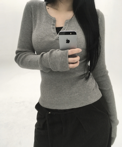 ボタンウォーマーリブスリムニット(5color) GREY