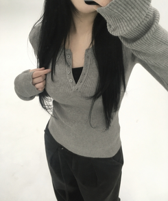 ボタンウォーマーリブスリムニット(5color) GREY