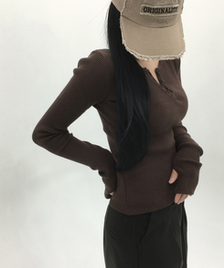 ボタンウォーマーリブスリムニット(5color) BROWN