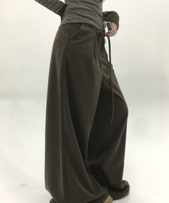 ヘビーウールピンタックスラックスパンツ BROWN