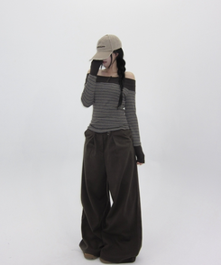 ヘビーウールピンタックスラックスパンツ BROWN