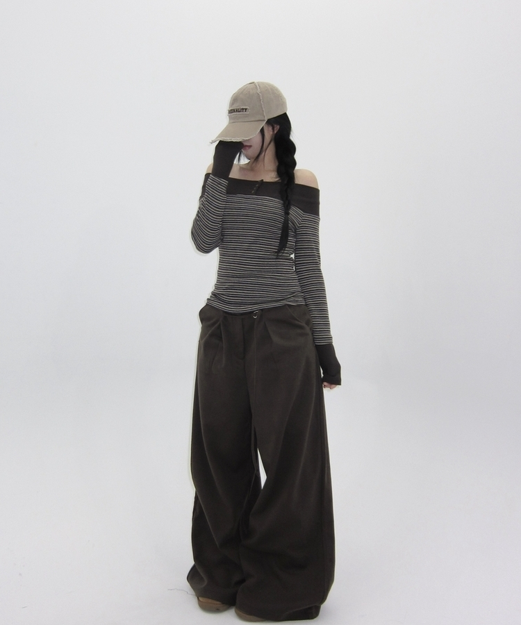 ヘビーウールピンタックスラックスパンツ BROWN