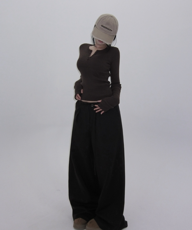 ヘビーウールピンタックスラックスパンツ BLACK