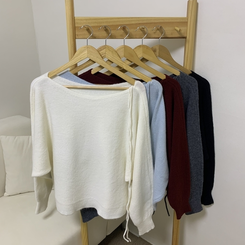 リボンオフショルダーウールニット(5color)