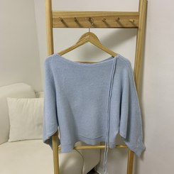 リボンオフショルダーウールニット(5color)