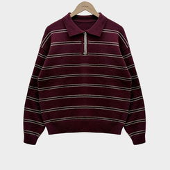 스포티 캐쥬얼 단가라 카라 스트라이프 오버핏 니트