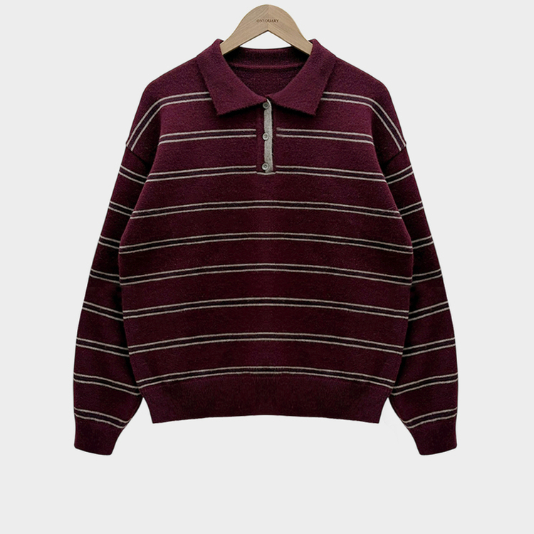 스포티 캐쥬얼 단가라 카라 스트라이프 오버핏 니트