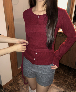 【SET】スリムトップ カーディガン WINE