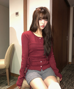 【SET】スリムトップ カーディガン WINE