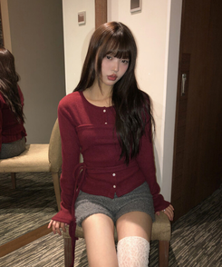 【SET】スリムトップ カーディガン WINE