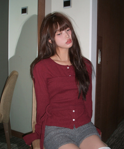 【SET】スリムトップ カーディガン WINE