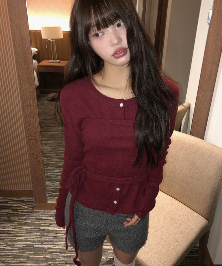 【SET】スリムトップ カーディガン WINE