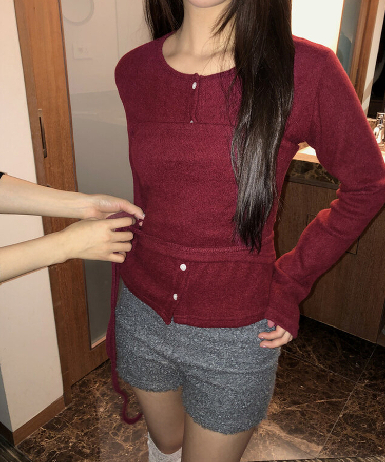 【SET】スリムトップ カーディガン WINE