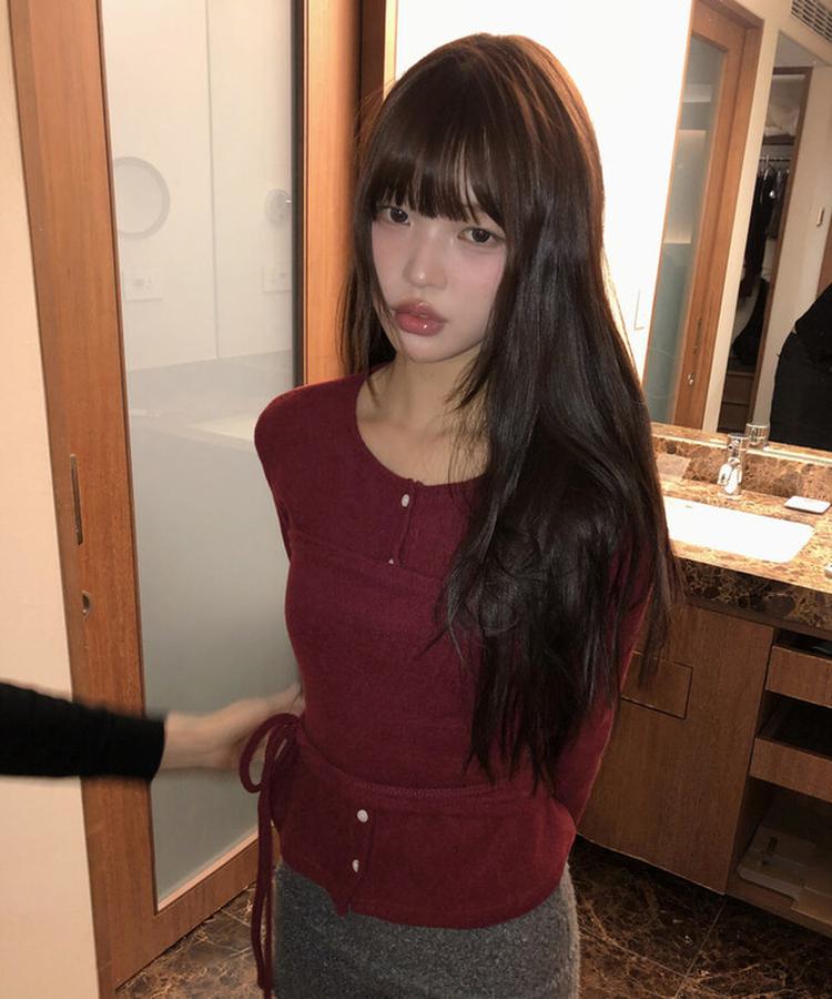 【SET】スリムトップ カーディガン WINE