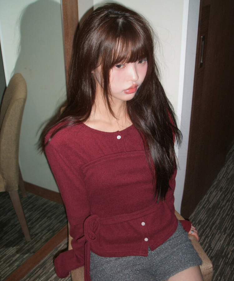 【SET】スリムトップ カーディガン WINE