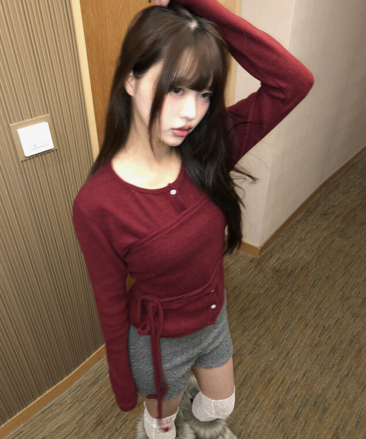 【SET】スリムトップ カーディガン WINE