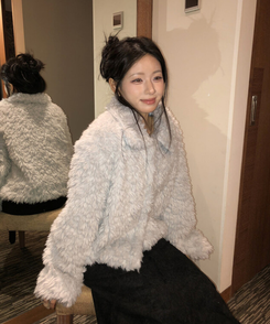 ルオンカラーキルティングファーハーフジャケット GREY