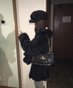 ルオンカラーキルティングファーハーフジャケット BLACK