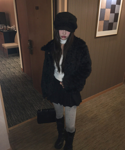 ルオンカラーキルティングファーハーフジャケット BLACK