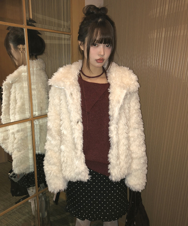 ルオンカラーキルティングファーハーフジャケット IVORY