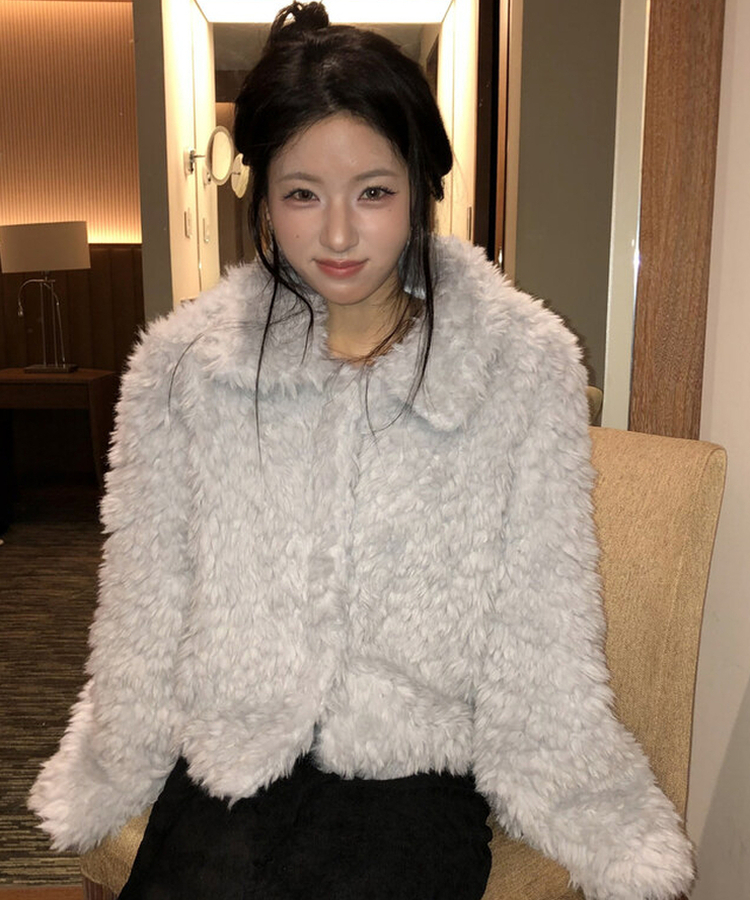 ルオンカラーキルティングファーハーフジャケット GREY