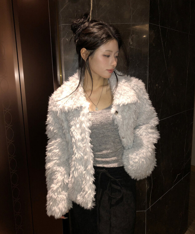 ルオンカラーキルティングファーハーフジャケット GREY