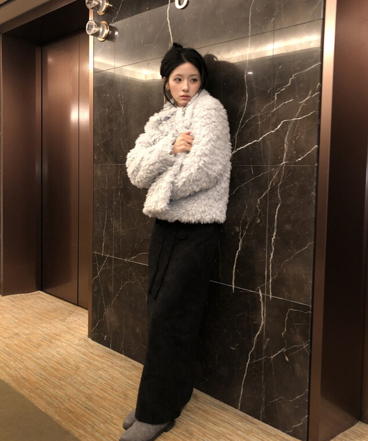 ルオンカラーキルティングファーハーフジャケット GREY