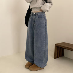 【丈別】【起毛】イウエストセミワイドデニムパンツ LIGHT DENIM