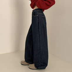 【丈別】【起毛】イウエストセミワイドデニムパンツ GRAYISH BLUE