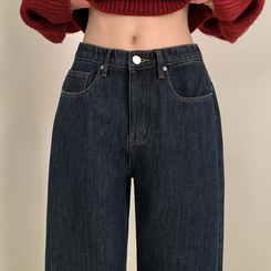 【丈別】【起毛】イウエストセミワイドデニムパンツ GRAYISH BLUE