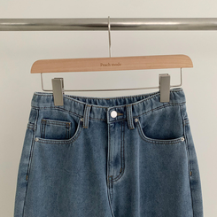 【丈別】【起毛】イウエストセミワイドデニムパンツ