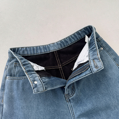 【丈別】【起毛】イウエストセミワイドデニムパンツ