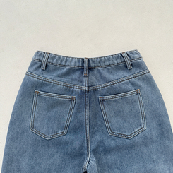 【丈別】【起毛】イウエストセミワイドデニムパンツ