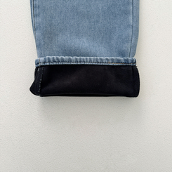 【丈別】【起毛】イウエストセミワイドデニムパンツ