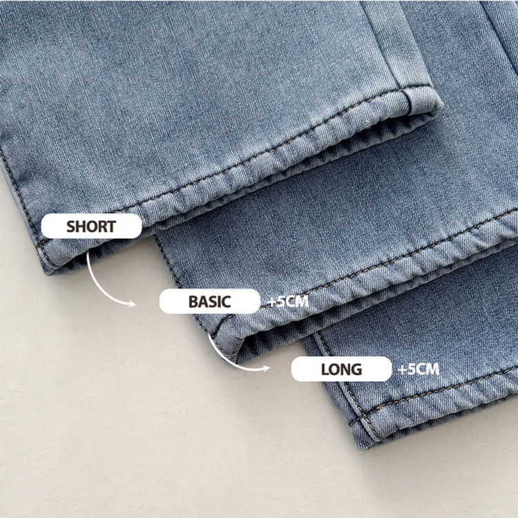 【丈別】【起毛】イウエストセミワイドデニムパンツ