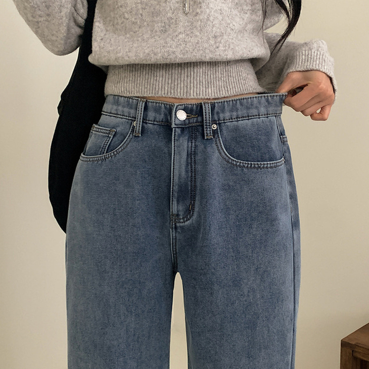 【丈別】【起毛】イウエストセミワイドデニムパンツ LIGHT DENIM